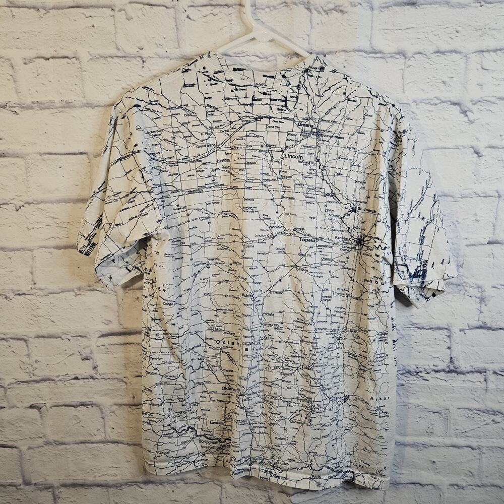 Vintage Tee Jays T-Shirt Mens Medium White Kansas Map USA Flag Print AOP - Picture 4 of 6